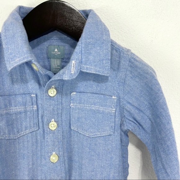 BabyGap Factory- Blue Button Down Onesie 12-18 Mo - Picture 3 of 6
